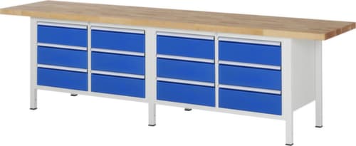 RAU Établi à hauteur réglable Serie 8000, 12 tiroirs, RAL7035 gris clair/RAL5010 bleu gentiane