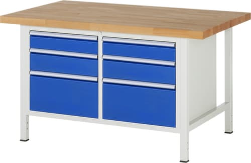 RAU Établi à hauteur réglable Serie 8000, 6 tiroirs, RAL7035 gris clair/RAL5010 bleu gentiane