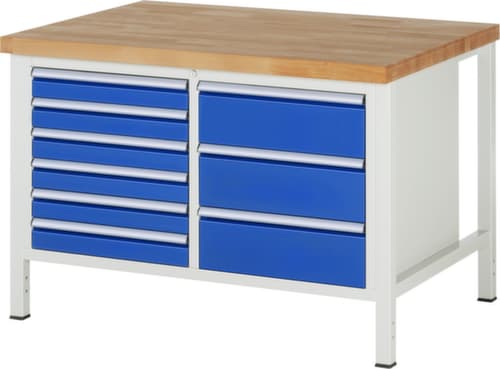 RAU Établi à hauteur réglable Serie 8000, 9 tiroirs, RAL7035 gris clair/RAL5010 bleu gentiane