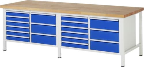 RAU Établi à hauteur réglable Serie 8000, 18 tiroirs, RAL7035 gris clair/RAL5010 bleu gentiane
