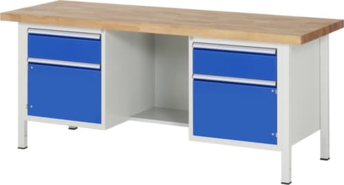 RAU Établi à hauteur réglable Serie 8000, 2 tiroirs, 2 armoires, RAL7035 gris clair/RAL5010 bleu gentiane