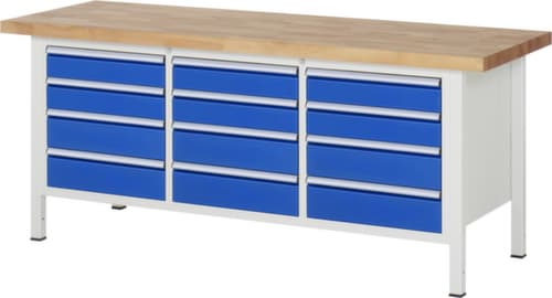 RAU Établi à hauteur réglable Serie 8000, 12 tiroirs, RAL7035 gris clair/RAL5010 bleu gentiane