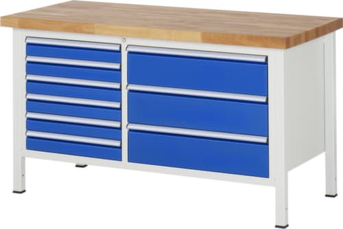 RAU Établi à hauteur réglable Serie 8000, 9 tiroirs, RAL7035 gris clair/RAL5010 bleu gentiane