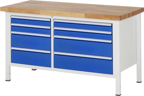 RAU Établi à hauteur réglable Serie 8000, 8 tiroirs, RAL7035 gris clair/RAL5010 bleu gentiane