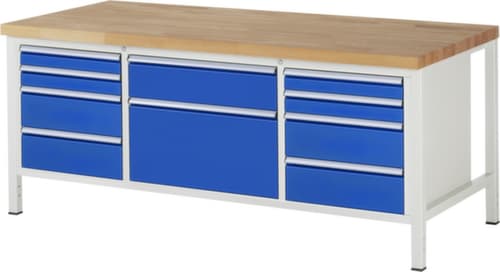 RAU Établi à hauteur réglable Serie 8000, 10 tiroirs, RAL7035 gris clair/RAL5010 bleu gentiane