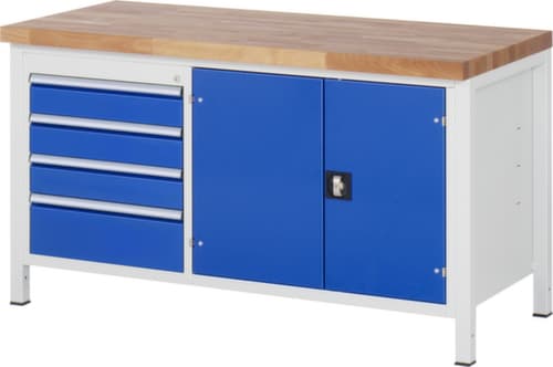RAU Établi à hauteur réglable Serie 8000, 4 tiroirs, 1 armoire, RAL7035 gris clair/RAL5010 bleu gentiane