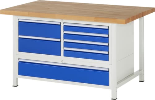 RAU Établi à hauteur réglable Serie 8000, 7 tiroirs, RAL7035 gris clair/RAL5010 bleu gentiane