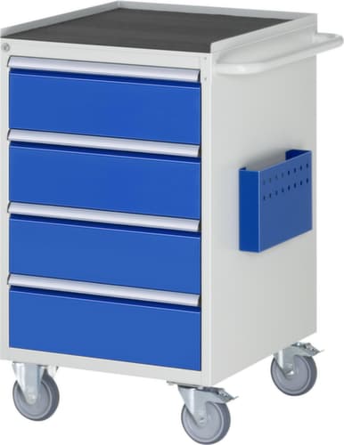 RAU Établi mobile Serie 7000, 4 tiroirs, 1 pochette pour documents, 1 barre de poussée, RAL7035 gris clair/RAL5010 bleu gentiane