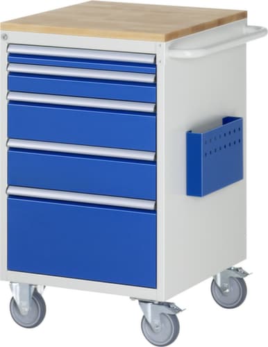 RAU Établi mobile Serie 7000, 5 tiroirs, 1 pochette pour documents, 1 barre de poussée, RAL7035 gris clair/RAL5010 bleu gentiane