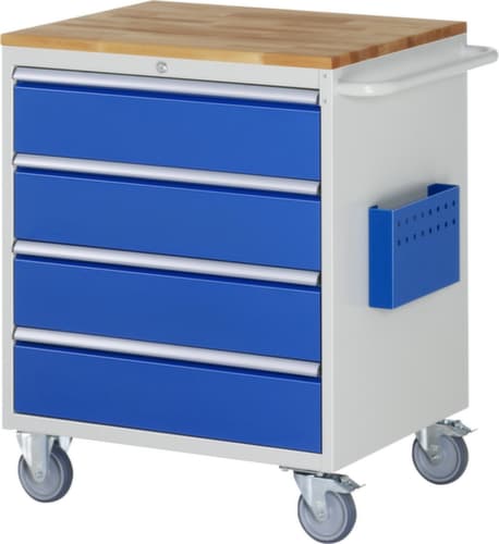 RAU Établi mobile Serie 7000, 4 tiroirs, 1 pochette pour documents, 1 barre de poussée, RAL7035 gris clair/RAL5010 bleu gentiane