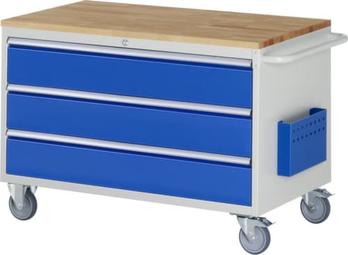 RAU Établi mobile Serie 7000, 3 tiroirs, 1 pochette pour documents, 1 barre de poussée, RAL7035 gris clair/RAL5010 bleu gentiane