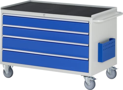 RAU Établi mobile Serie 7000, 4 tiroirs, 1 pochette pour documents, 1 barre de poussée, RAL7035 gris clair/RAL5010 bleu gentiane