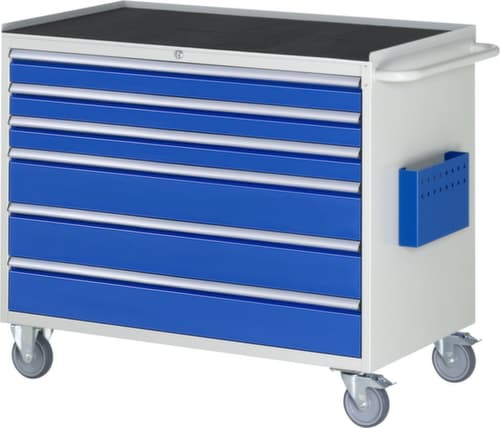 RAU Établi mobile Serie 7000, 6 tiroirs, 1 pochette pour documents, 1 barre de poussée, RAL7035 gris clair/RAL5010 bleu gentiane