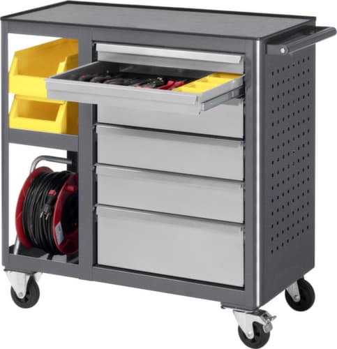 RAU Établi mobile Basic 6010, 6 tiroirs, 2 tablettes, 1 plaque perforée, anthracite/RAL7035 gris clair