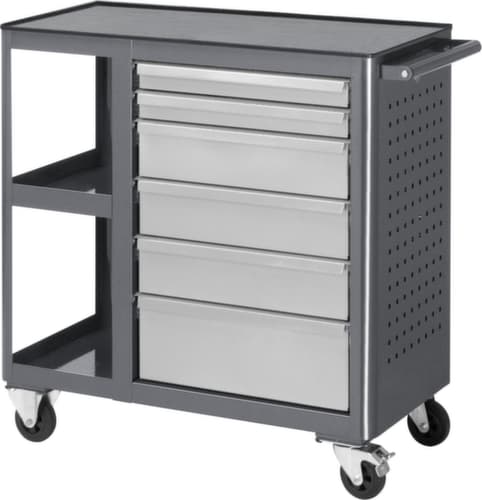 RAU Établi mobile Basic 6010, 6 tiroirs, 2 tablettes, 1 plaque perforée, anthracite/RAL7035 gris clair