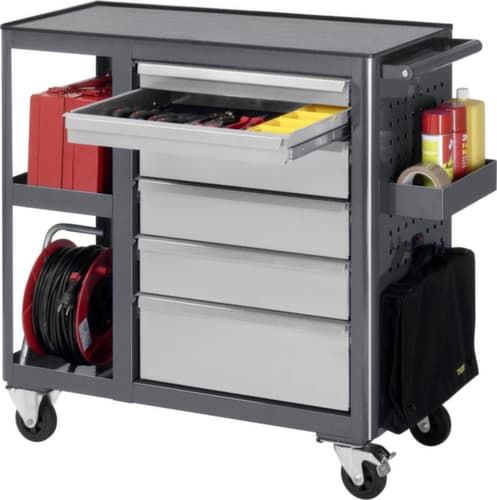 RAU Établi mobile Basic 6010, 6 tiroirs, 2 tablettes, 1 plaque perforée, anthracite/RAL7035 gris clair