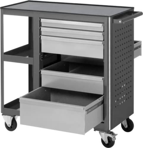 RAU Établi mobile Basic 6010, 6 tiroirs, 2 tablettes, 1 plaque perforée, anthracite/RAL7035 gris clair