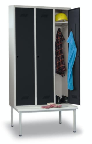 PAVOY Armoire vestiaire Basis avec banc + 3 compartiments, largeur de compartiment 400 mm