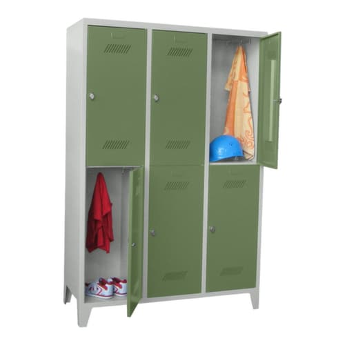 PAVOY Armoire vestiaire à deux niveaux Basis avec 3x2 compartiments, largeur de compartiment 400 mm