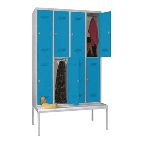 PAVOY Armoire vestiaire à deux niveaux Basis avec banc + 4x2 compartiments, largeur de compartiment 300 mm