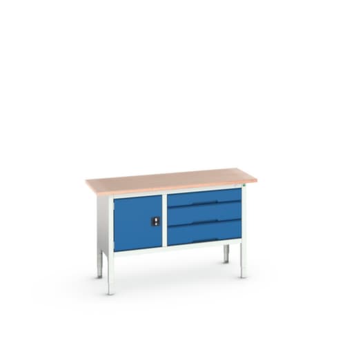 bott bloc établi à hauteur réglable verso, 3 tiroirs, 1 armoire, RAL7035 gris clair/RAL5010 bleu gentiane