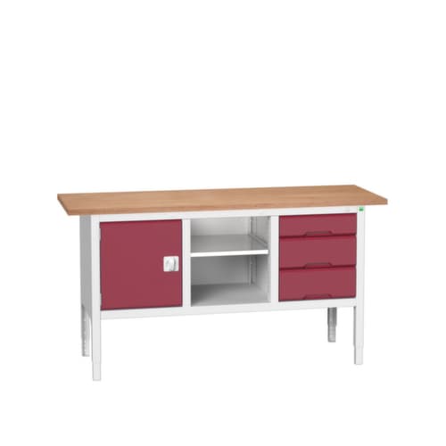 bott bloc établi à hauteur réglable verso, 3 tiroirs, 1 armoire, 1 tablette, RAL7035 gris clair/RAL3004 rouge pourpre