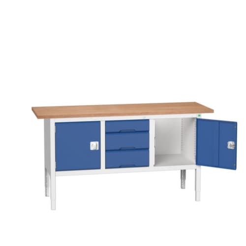 bott bloc établi à hauteur réglable verso, 3 tiroirs, 2 armoires, RAL7035 gris clair/RAL5010 bleu gentiane