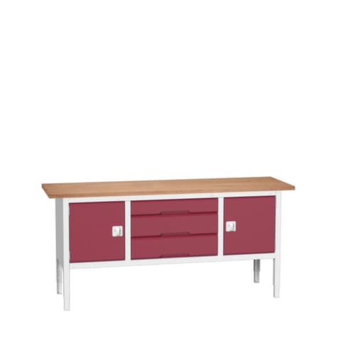 bott bloc établi à hauteur réglable verso, 3 tiroirs, 2 armoires, RAL7035 gris clair/RAL3004 rouge pourpre