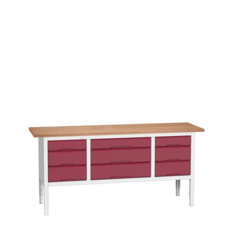 bott bloc établi à hauteur réglable verso, 9 tiroirs, RAL7035 gris clair/RAL3004 rouge pourpre