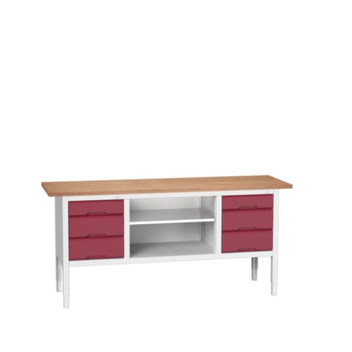 bott bloc établi à hauteur réglable verso, 6 tiroirs, 1 tablette, RAL7035 gris clair/RAL3004 rouge pourpre