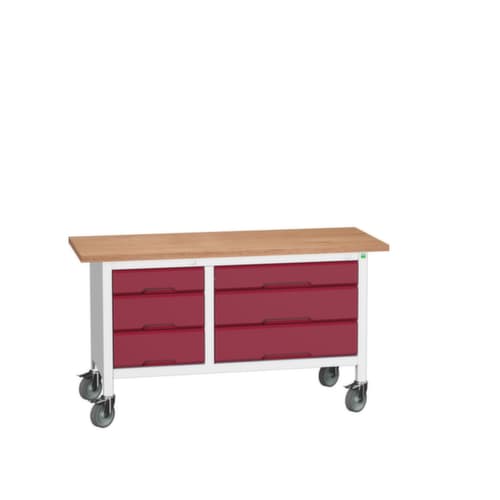 bott Bloc établi mobile verso, 6 tiroirs, RAL7035 gris clair/RAL3004 rouge pourpre