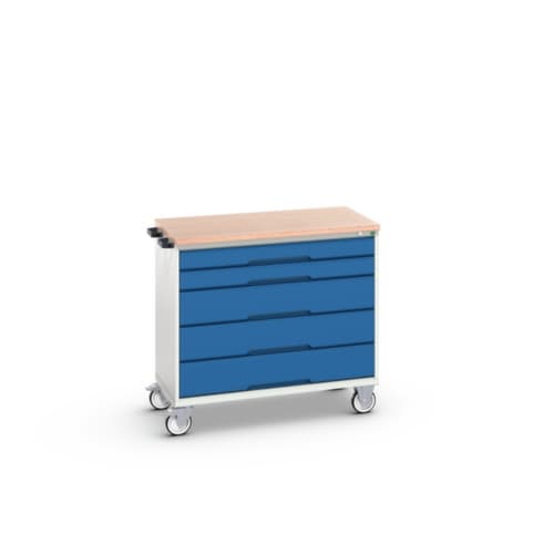 bott Chariot à outils verso, 5 tiroirs, RAL7035 gris clair/RAL5010 bleu gentiane