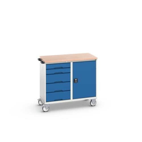 bott poste de travail mobile verso, 5 tiroirs, 1 armoire, RAL7035 gris clair/RAL5010 bleu gentiane
