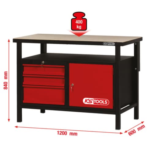 KS Tools Établi avec 3 tiroirs et 1 porte