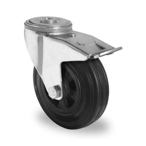 Cascoo Roulette pivotante avec trou de fixation et frein total, force 135 kg, caoutchouc plein bandage