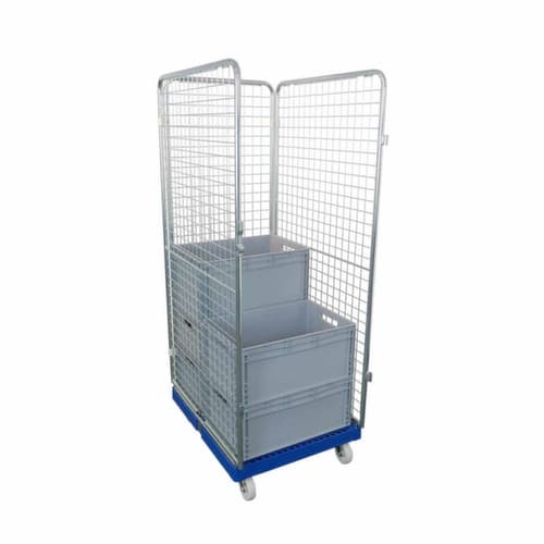 Bac sur roulettes rolltainer® avec 3 parois et porte
