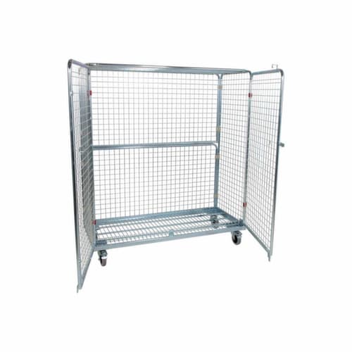 Bac sur roulettes avec 3 parois et porte, force 500 kg, longueur x largeur 620 x 1500 mm