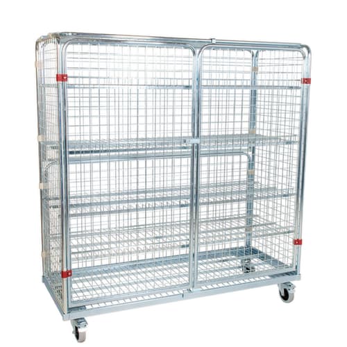 bac sur roulettes avec parois grillagées et tablettes, force 500 kg, longueur x largeur 620 x 1500 mm