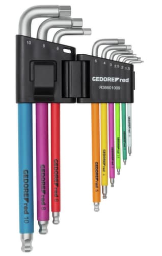 R36601009 Jeu de vis d'angle 6 pans 1.5-10mm 9pcs avec code couleur