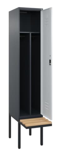 C+P Armoire vestiaire avec banc Classic Plus pour une séparation en noir et blanc, largeur de compartiment 400 mm