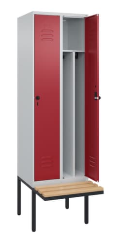 C+P Armoire vestiaire avec banc Classic Plus pour une séparation en noir et blanc, largeur de compartiment 300 mm