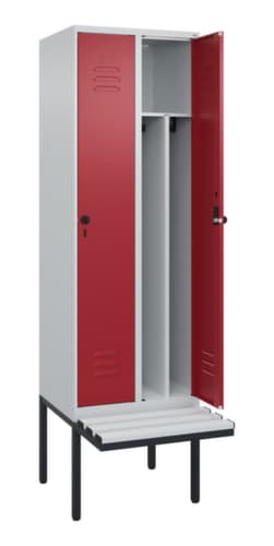 C+P Armoire vestiaire avec banc Classic Plus pour une séparation en noir et blanc, largeur de compartiment 300 mm
