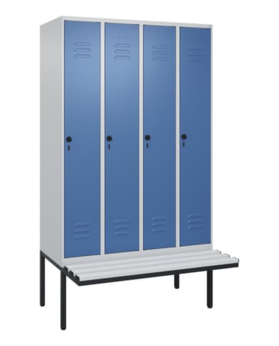 C+P Armoire vestiaire avec banc Classic Plus pour une séparation en noir et blanc, largeur de compartiment 300 mm