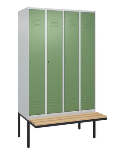 C+P Armoire vestiaire avec banc Classic Plus pour une séparation en noir et blanc, largeur de compartiment 300 mm