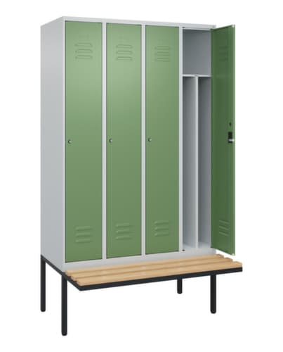 C+P Armoire vestiaire avec banc Classic Plus pour une séparation en noir et blanc, largeur de compartiment 300 mm