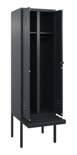 C+P Armoire vestiaire avec banc Classic Plus pour une séparation en noir et blanc, largeur de compartiment 300 mm