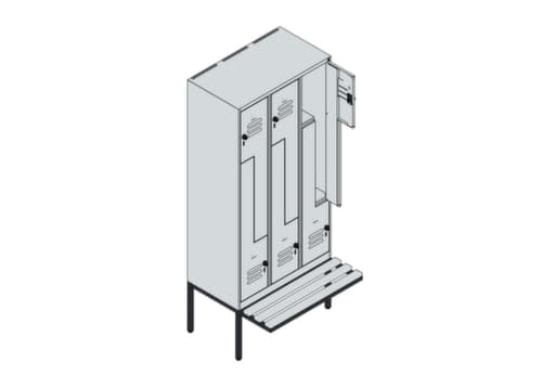C+P Armoire vestiaire Z Classic Plus avec banc intégré, largeur de compartiment 300 mm
