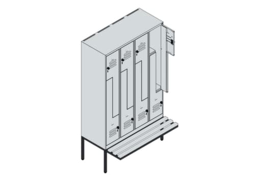 C+P Armoire vestiaire Z Classic Plus avec banc intégré, largeur de compartiment 300 mm