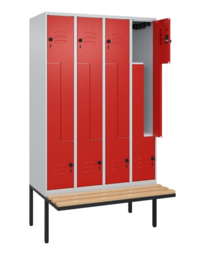 C+P Armoire vestiaire Z Classic Plus avec banc intégré, largeur de compartiment 300 mm