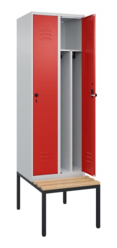 C+P Armoire vestiaire avec banc Classic Plus pour une séparation en noir et blanc, largeur de compartiment 300 mm